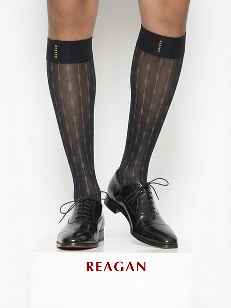 GT322 Chaussettes habillées mi-mollet à rayures en épi pour homme | Chaussettes de ville formelles avec bord-côte extensible