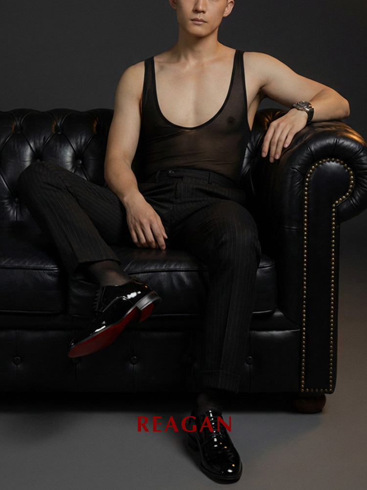 UB919 Body en Soie Glacée Transparente pour Homme - Débardeur Transparent Sexy à Texture Classique