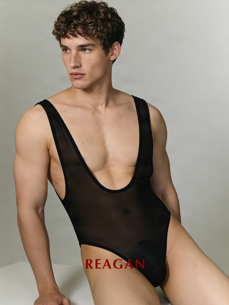 UB919 Body en Soie Glacée Transparente pour Homme - Débardeur Transparent Sexy à Texture Classique